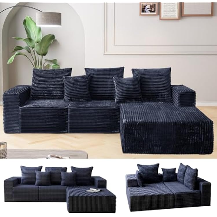 108 Boneless Couch for Living Room with Right Chaise,Modular Sectional Sofa,Cloud Sectional Couch L-Shaped Deep Seat Corner Couches for Bedroom,Gray