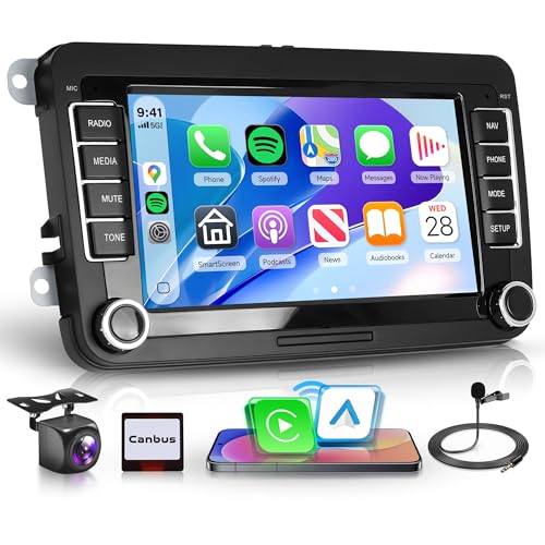 Rimoody 4G64G Android Car Radio Stereo for VW Passat Jetta Tiguan Golf MK5 MK6 T5 EOS Polo, 7 Wireless Carplay Android Auto Mirror Link GPS 4G-WiFi BT 5.0 FMAMRDS DSP Camera