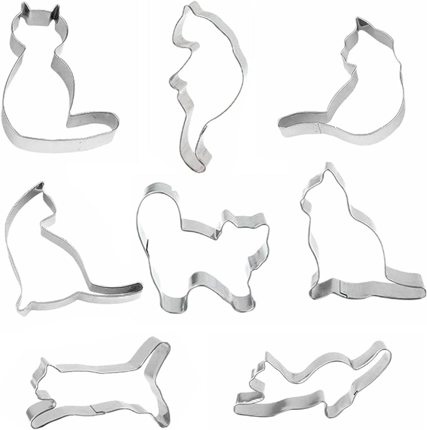 VIKSAUN 8 Pcs Cat Cookie Cutters Set, Sandwich Cutters Stainless Steel Fondant DIY Baking Pastry Cutters Biscuit Cutters Bread Cutters