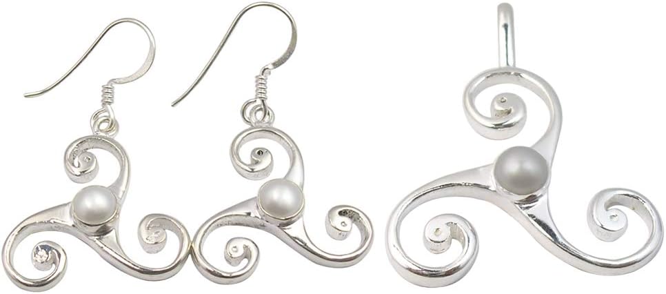 Best Buy Xmas Sales SilverStarJewel Free Jewelry Velvet Pouch Silver Pearl Earrings Pendant Set
