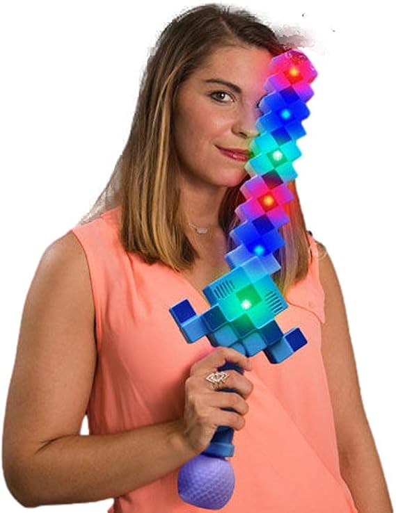 LED 3D Pixelated Diamond Bubble Sword with Sound Assorted