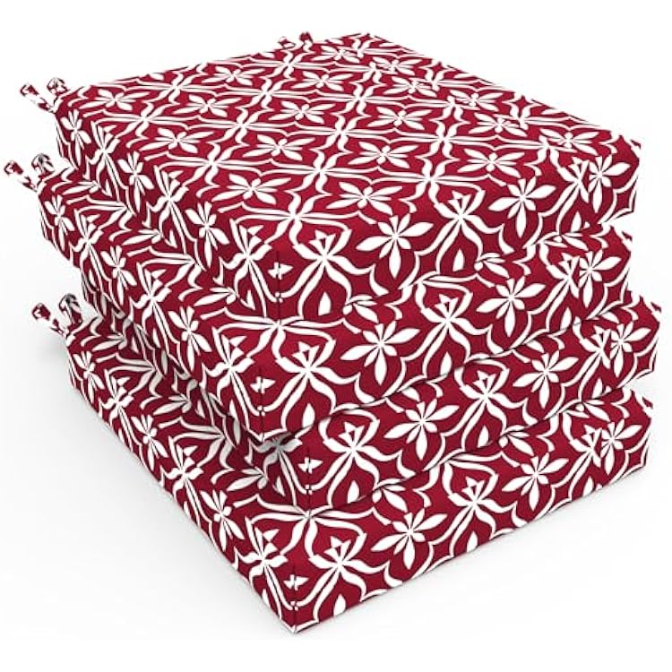 Bafode Patio Chair Cushions Set of 4, 18.5 x 16 x 3 Waterproof Outdoor Chair Cushions for Furniture, Seat Cushion with Ties, for Patio, Yard, Garden Dining Chair