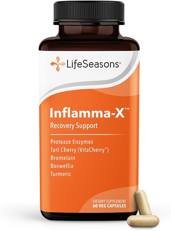 LifeSeasons Inflamma-X Joint & Tissue Support Supplement Supports Muscle Comfort, Recovery & Flexibility Herbal Formula with Turmeric, Bromlein, Boswellia & Protease Enzymes 60 Capsules