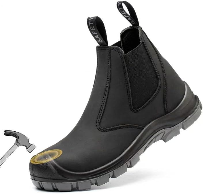 TAERDUN Steel Toe Work Boots for Men Slip-on Chelsea Boot, 6" Safety Shoes