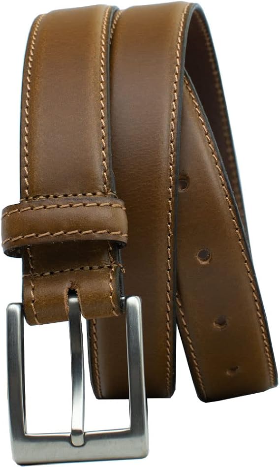 Silver Square Titanium Belt - Genuine Full Grain Leather Belt with Certified Nickel Free Titanium Buckle