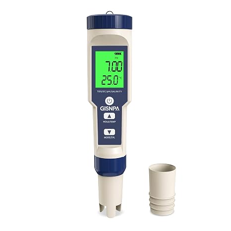 5-in-1 Salt Water Pool Tester, pH/TDS/EC/Salinity/Temp Meter, 0.01 Resolution High Accuracy Water Tester for Drinking Water, Hydroponics, Plants, Aquariums, Pool, Hot Tub Spas.