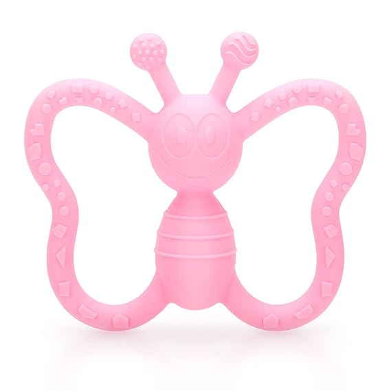 Baby Teething Toys, Butterfly Design Teether Pain Relief Toy for Newborn Babies, Freezer Safe Neutral Shower Gift, Soft Textured for Boy and Girl