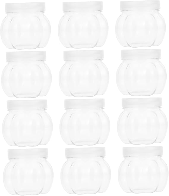 Pumpkin Jar 12Pcs Set 2.75 Inch Clear Plastic Pumpkin Candy Containers with Lid for Halloween Party Favor Storage and Home