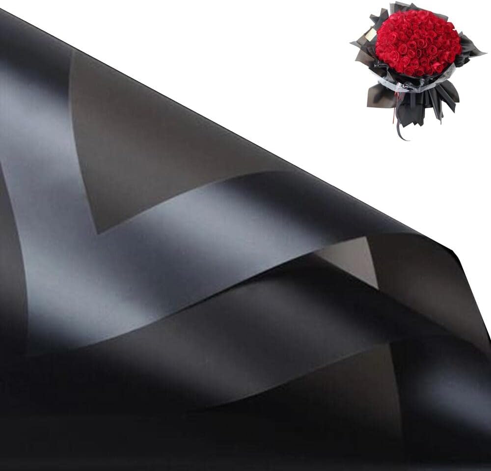 XIZHI 20 Sheets Gold Edge Flower Wrapping Paper DIY Crafts Packaging Bouquet Waterproof Flower Wrapping Paper Florist Bouquet Supplies 22.8x22.8 inchSkirt Edge - Black