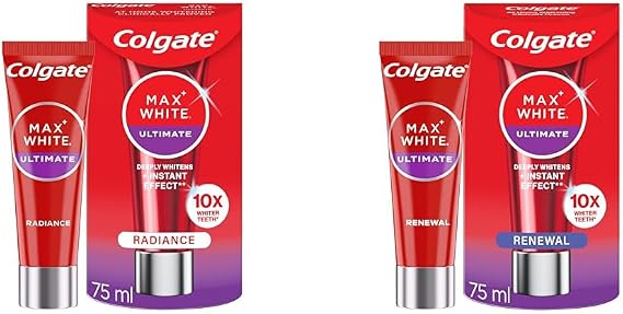 Colgate Max White Ultimate Radiance & Renewal Whitening Toothpaste 75ml - 10X Whiter Teeth* - Instant Teeth Whitening Toothpaste^ - Helps Prevent Future Stains - Enamel Safe for Daily Use