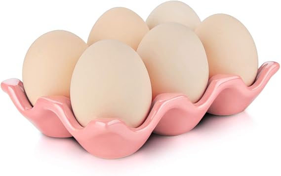 Ceramic Egg Tray Holder, Pink, 6 Cup