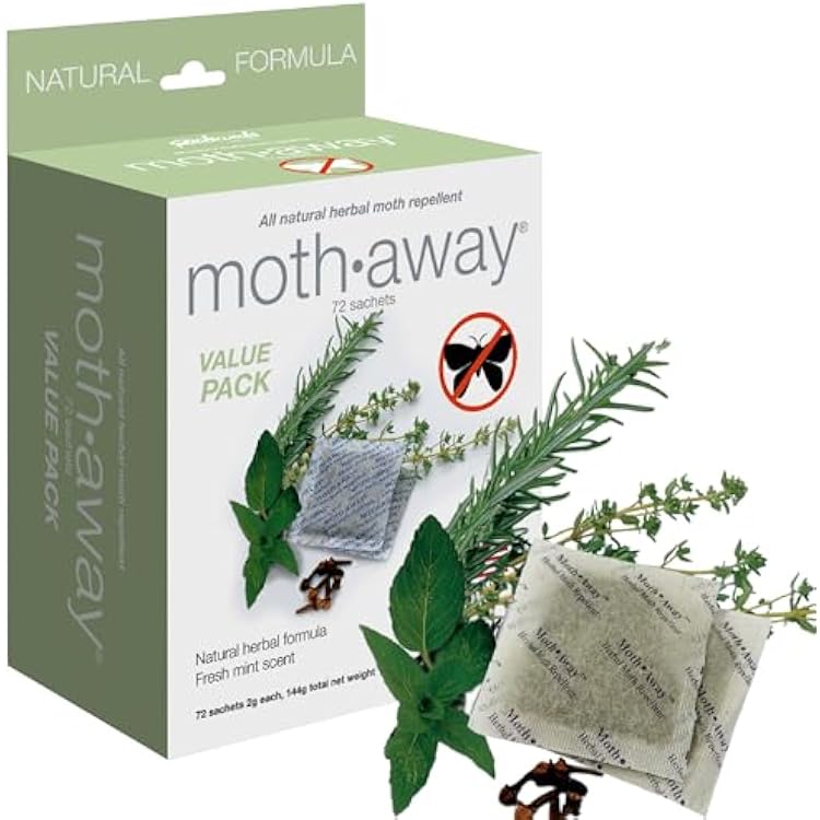 Richards Moth Away Herbal Repellent Sachets 72 Count Value Pack 100% Natural Ingredients Peppermint, Rosemary & Thyme Non-Toxic Moth Protection for Closets, Drawers & Storage Made in USA