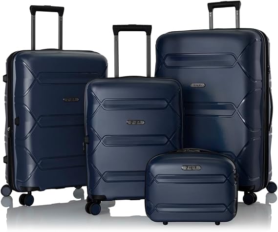 Heys Milos Durable and lightweight luggage, made with Duraflex impact-resistant material, TSA Combination Lock, Dual Spinner Wheels, and Expandable, Navy, 4-Piece Set (11/21/26/30)