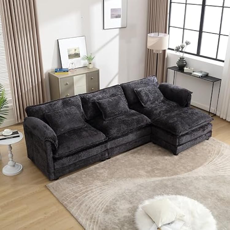 112 Oversized Sectional Sofa Cloud Couch for Living Room, Chenille L Shaped Couch, Comfy Modular Sofa Sleeper with Moveable Ottoman Foam