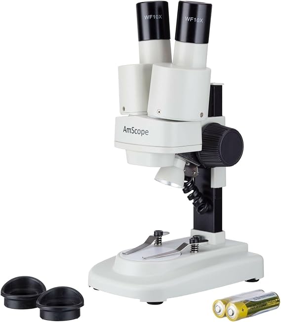 AmScope SE100-LED Portable Binocular Stereo Microscope, 20X Magnification