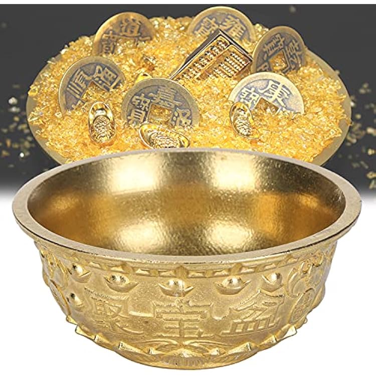 Brass Treasure Bowl Feng Shui Ornaments Wealth Good Lucky Porsperity Bowl Craft Collectible Figurines Home Office Decorations Gift for Friends