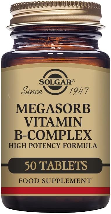 Solgar Megasorb Vitamin B-Complex Tablets - Pack of 50 | High Potency and Absorption Formula - Improves Energy & General Vitality - Premium Daily Supplement - Vegan & Gluten Free