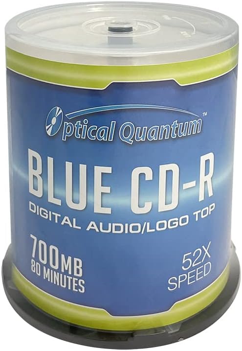 Music Digital Audio Blue AZO CD-R Logo Top 700MB 52x, 100 Discs - Blank CDs for Music, CD-R Blank Discs 100 Pack, Writable CDs for Burning Music