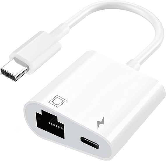 USB C to Ethernet RJ45 Adapter with Charging Port, RJ45 100Mbps Ethernet LAN Network Hub Adapter, Compatible with iPhone 15/ Pro/Max/MacBook/Galaxy/Dell/Steam Deck/ROG Ally/Android