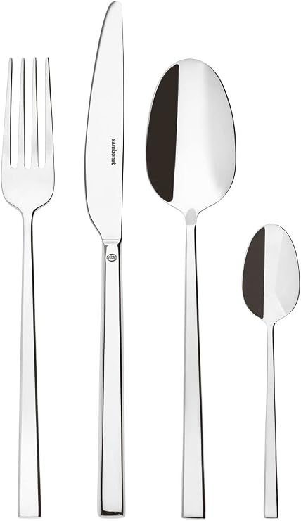 Sambonet Rock 52562-81 Stainless Steel Tableware Set for 6 People 24 Pieces: 6 Forks 6 Spoons 6 Knives 6 Teaspoons Dishwasher Safe Silver/Black