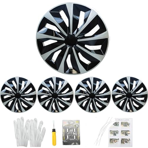 4 Pack hubcaps 16 inch, 16 inch hubcaps Silver & Black Replacement Hubcaps,Wheel Covers Snap On Car Truck SUV Hub Cap,Fits Toyota Chevrolet Honda Mazda Dodge Ford Volkswagen with Mounting Accessories