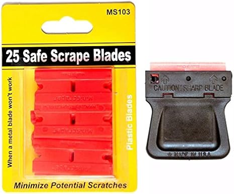 Mini Razor Blade Scraper with 25 Plastic Double Edged Razor Scraper Blades