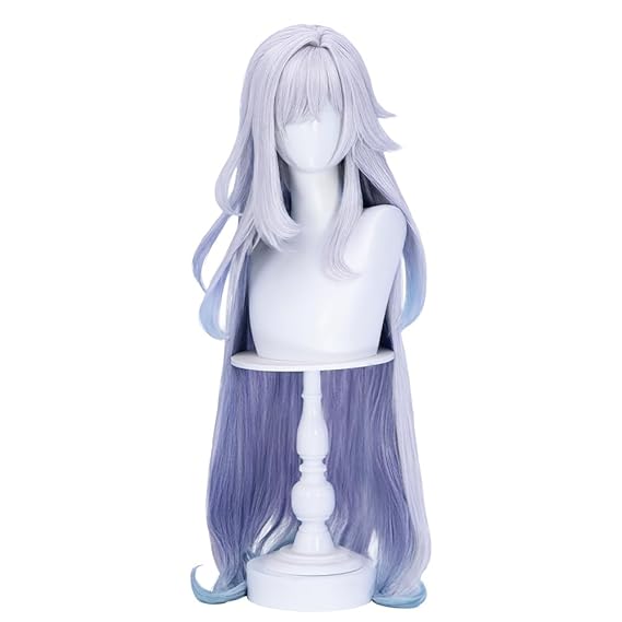 KIRA KIRA Skirk Cosplay Wig Game Genshin Skirk Wig 100cm Long Curly Purple Gradient Hair for Cosplay