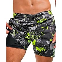 Tucann Men's Trunks 5" Compression Liner Quick Dry Zipper Pocket Chlorine Resistan 4 Way Stretch Printed Swim Shorts for Men