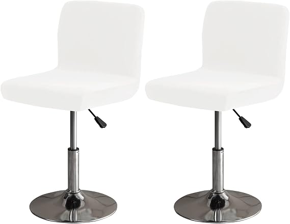 Bar Stool Cover Square Swivel Bar Chair Seat Velvet Bar Stool Protector Cover for Counter Height Medium Low Back Chairs (2 Pack) (White)