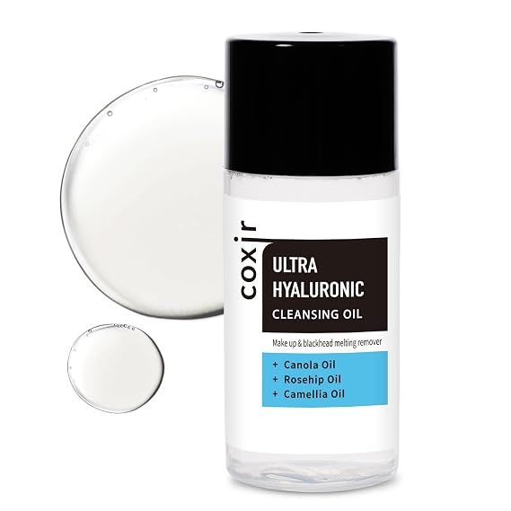 coxir Ultra Hyaluronic Cleansing Oil - Korean Oil Cleanser for Makeup Remover & Blackhead Pore, Hydrating Double Cleanse with Hyaluronic Acid, Summer Vacation, Travel Mini [0.67 Fl.oz(pack of 1)]