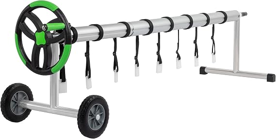 Outvita 18FT Pool Cover Reel Set, Solar Cover Aluminum Roller with Rubber Wheels for Inground Outdoor Swimming Pools, Adjustable Above Ground Pool Blanket Reels, Black & Green