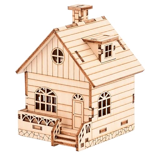 Wooden 3D Puzzles for Adults Log Cabin DIY Wood Miniature House Building Model Kits for Teens Little House 3D Assembly Puzzle Toys Wind-up Music Box 3D Puzzle
