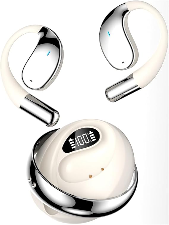 Open Ear Air Conduction Headphones Wireless Bluetooth 5.4 Headphones,High-precision Multi-language Translation 48H Playtime IPX5 Waterproof Wireless Earbuds, Snug Fit for Workout Driving Walking,White