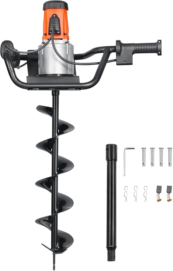 VEVOR Electric Post Hole Digger 1500W 140 RPM with 5.71 in Steel Auger Bit | for Post Hole Digging, Drilling and Tree Planting in Gardens and Yards, with 10.24 in Extension Rod for Reaching Deeper Soil