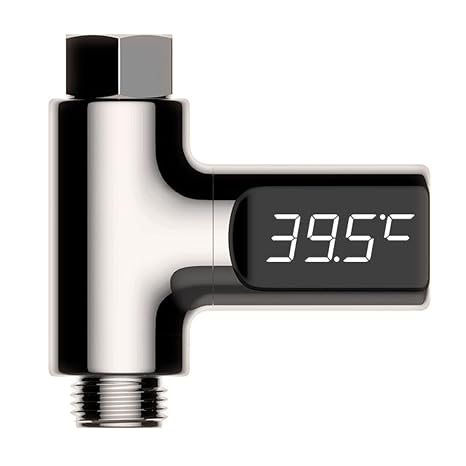 Chesoon Instant-Read Shower Thermometer LED Digital Display Fahrenheit/Centigrade 5-85℃/41-185℉ Baby Bath Water Powered Light 360° Rotating Screen for Home Bathroom Kitchen SN12