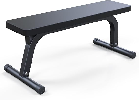 Flat Weight Bench for Home Gym, Commercial Quality, Strength Training, Stable Assembly, Black