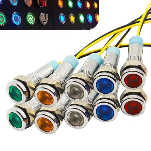 10pcs 6mm LED Metal Indicator Light, AC 110-220V Pilot Dash Directional with Wire Signal Lamp, Waterproof Pilot Dash Directional Multicolor