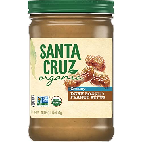 Santa Cruz Organic Dark Roasted Creamy Peanut Butter, 16 Ounce Pack of 6