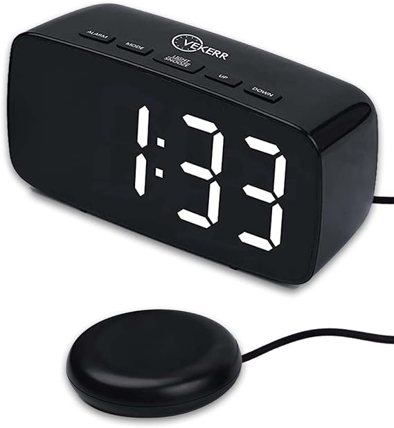 Loud Alarm Clock with Bed Shaker, Vibrating Alarm Clock for Heavy Sleepers, Multifunctional Digital Alarm Clock, Deaf and Hard of Hearing, Full Range Dimmer and Battery Backup (Black, 1)
