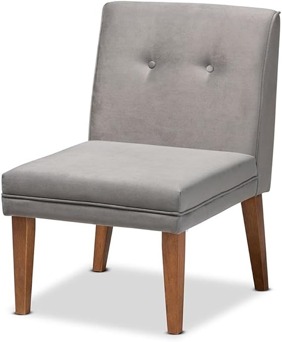 Baxton Studio Stewart Gray Velvet Upholstered and Brown Wood Dining Chair