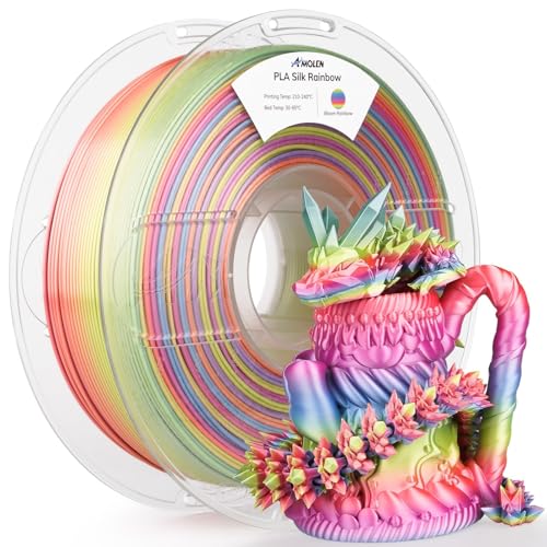 AMOLEN Silk PLA 3D Printer Filament, Shiny Multicolor Rainbow PLA Filament 1.75mm, Gradient Color Change PLA 3D Printing Filament for Most FDM 3D Printer, Pink Blue Purple Green Yellow, 1kg 2.2lbs