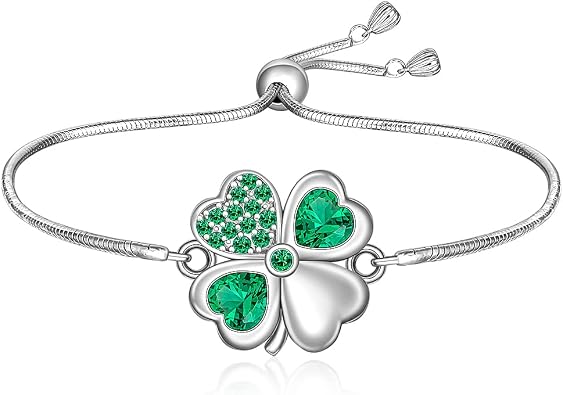 Shamrock Bracelet for Women Sterling Silver celtic St Patricks Day Bracelet Four Leaf Clover Green Luck Gifts Irish Jewelry