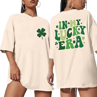 Women's St Patrick's Day Trendy Oversized T-Shirt Lucky Irish Shamrock Paddy's Day Graphic Tees Tops