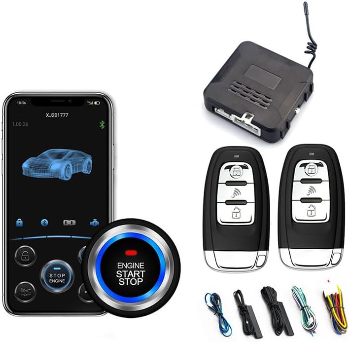 Car Alarm System with Remote Start, Passive Keyless Entry System, Mobile Phone Control Smart Anti-Theft Car System, Remote Alarm for Cars Including Smart Start System, Remote Engine, Unlock Kit
