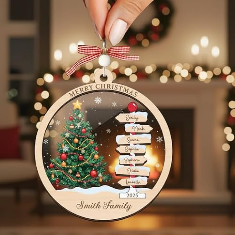 Personalized Christmas Wooden Ornaments 2025 with Family Names, Custom Xmas Ornament for Tree, Unique Personalized Ornament Gifts for Family, Christmas Keepsake 1