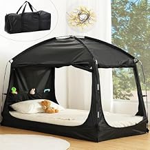 Full Bed Tent for Adult and Kids, Blackout Bed Tents Reduction 99% Sleeping Tents for Indoor, Portable Tent with Star Light & Storage Bag Breathable Private Space with 3 Doors