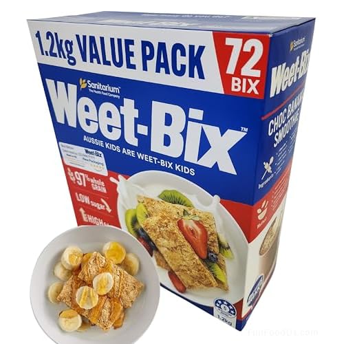 Aussie Made Weet-Bix 97% Wholegrain 1.2kg VALUE PACK 72 BIX By Sanitarium Health Food Company Australia. Low in Sugar. Goodness and Energy