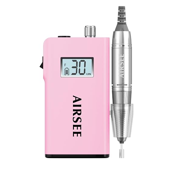 AIRSEE Rechargeable 30000RPM Electric Nail Drill,Salon Home Use,E8 Pink | Professional E File Machine,Cordless &Portable,High Speed for Acrylic Nail Natural Extension Gel Nails Polish Cuticle