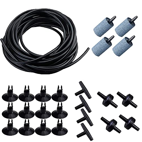 AQUANEAT 25 Feet Aquarium Airline Tubing, Standard 316 Tubing, Air Pump Accessories,with Air Stones, Check Valves, Suction Cups and Connectors Black