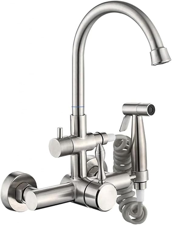 Kitchen Sink Tap with Pull Out Sprayer Single Lever Kitchen Mixer Tap Brushed Sink Taps for Kitchen with Swivel Spout-A